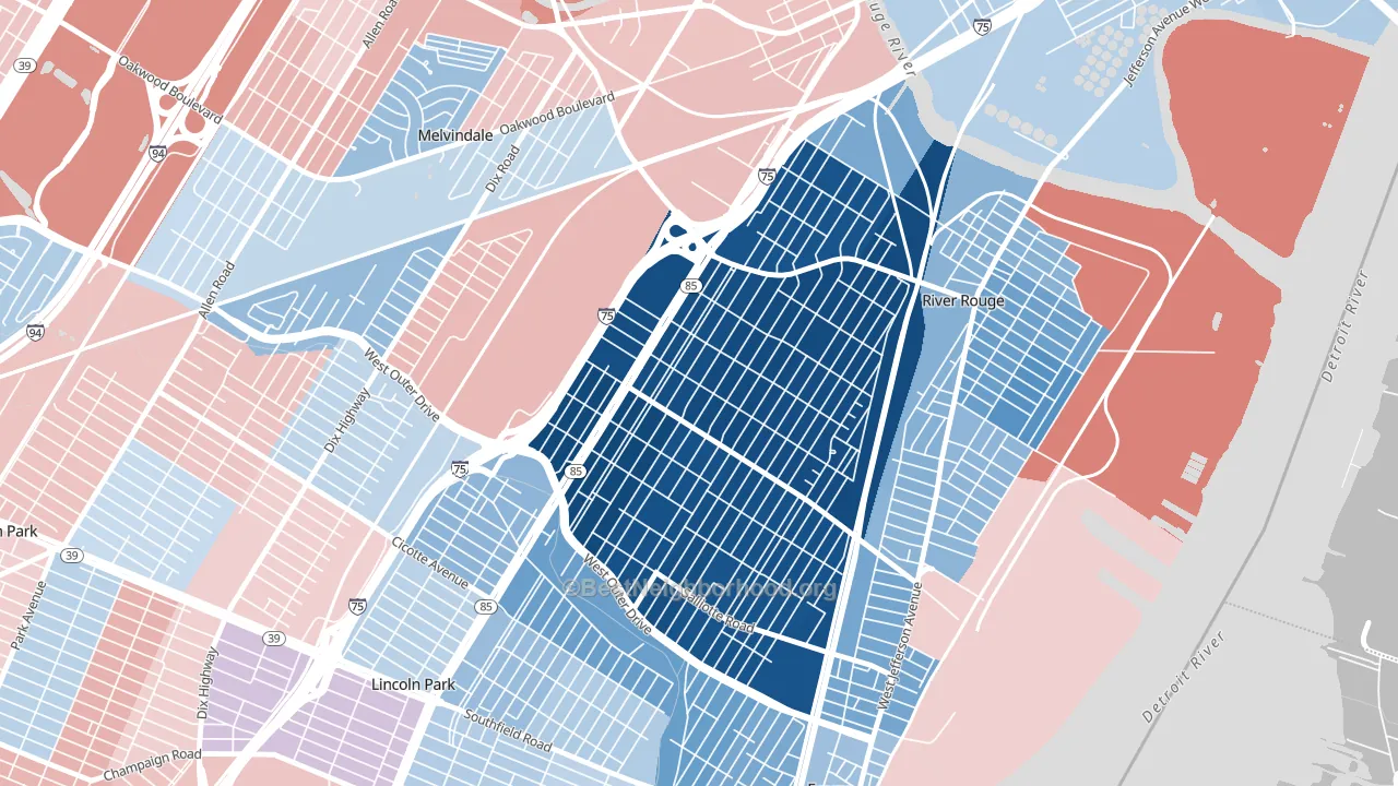 Boynton, Detroit, MI block-group political-lean map