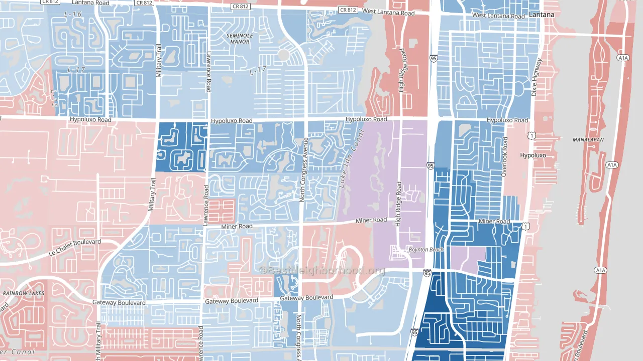 Boynton Lakes Plaza, Boynton Beach, FL block-group political-lean map
