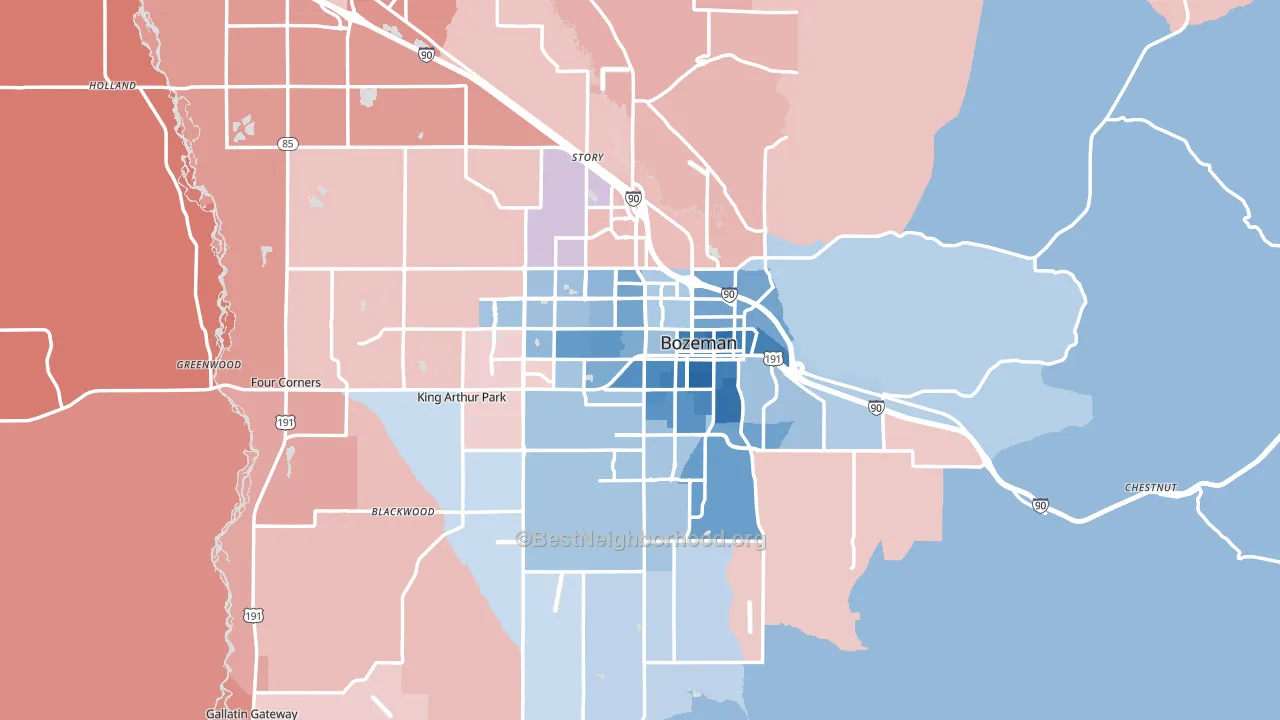 Bozeman, MT block-group political-lean map