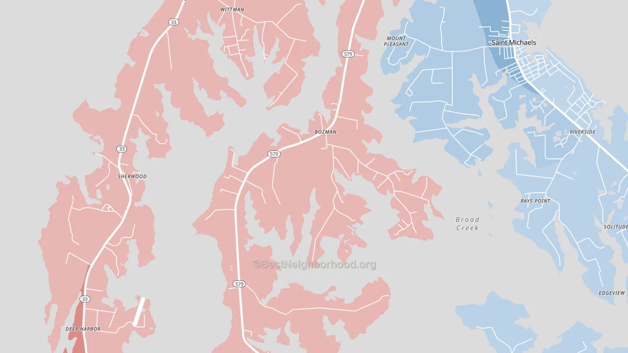 Bozman, MD block-group political-lean map
