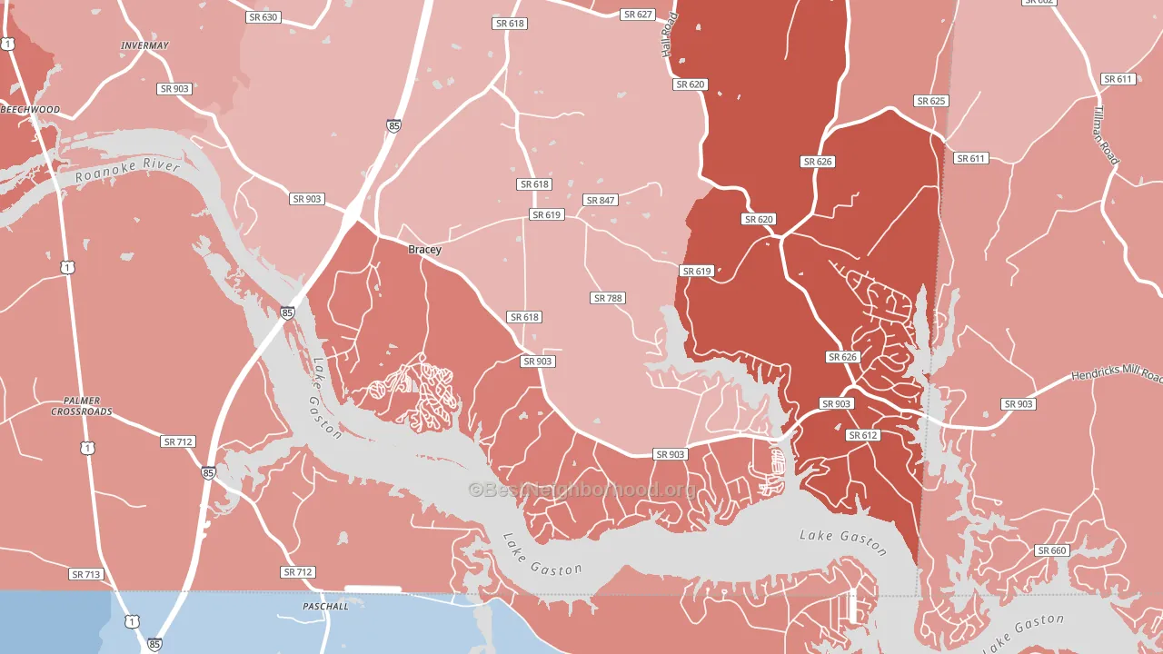 Bracey, VA block-group political-lean map