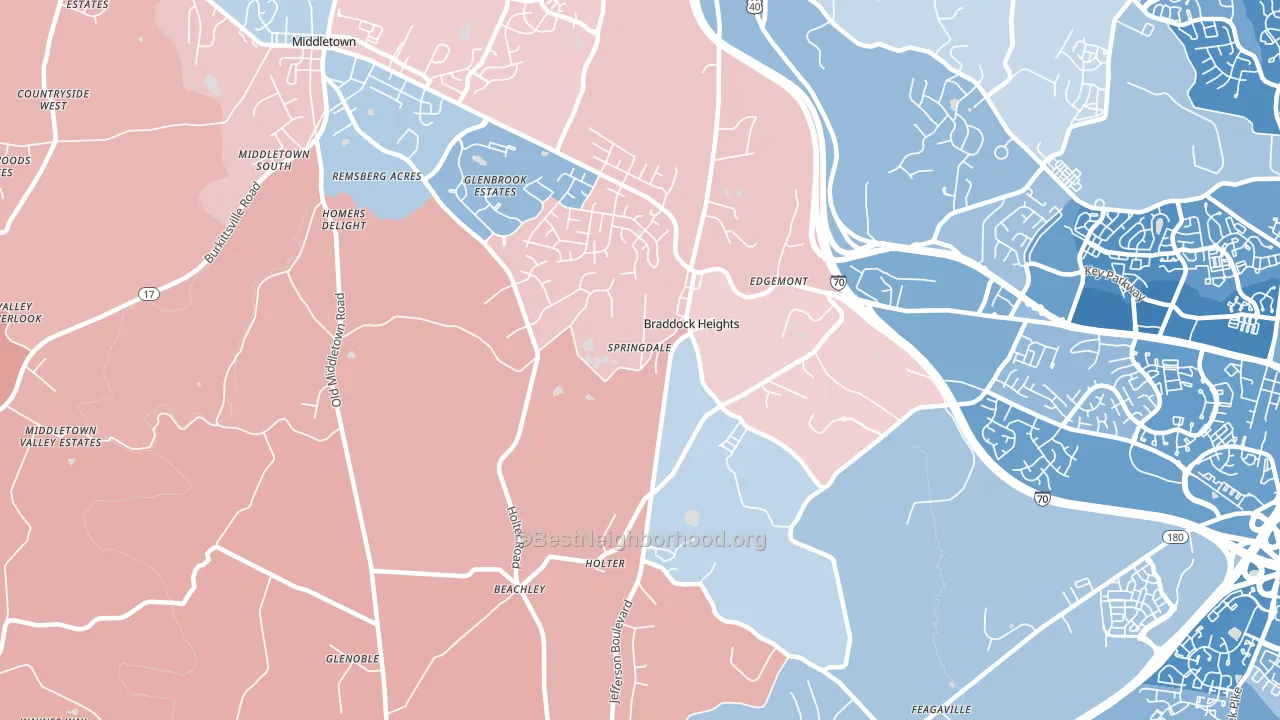 Braddock Heights, MD block-group political-lean map