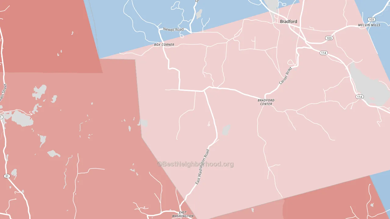 Bradford Center, NH block-group political-lean map