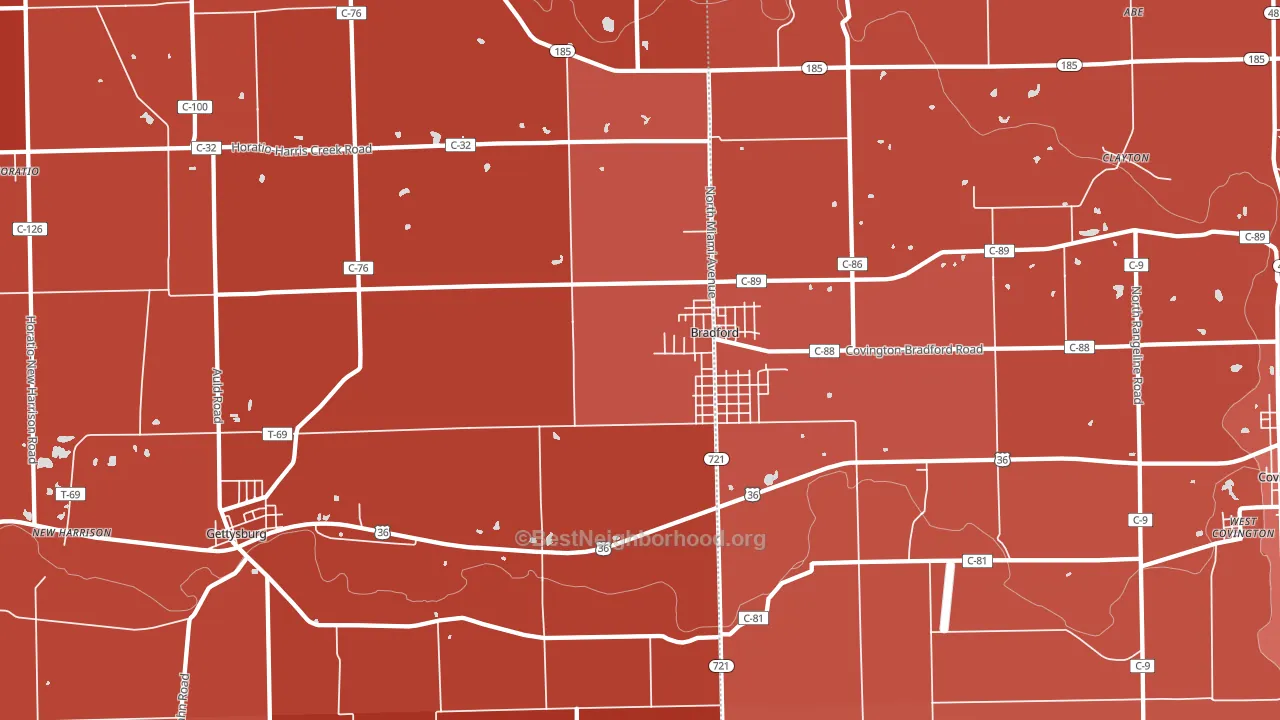 Bradford, OH block-group political-lean map