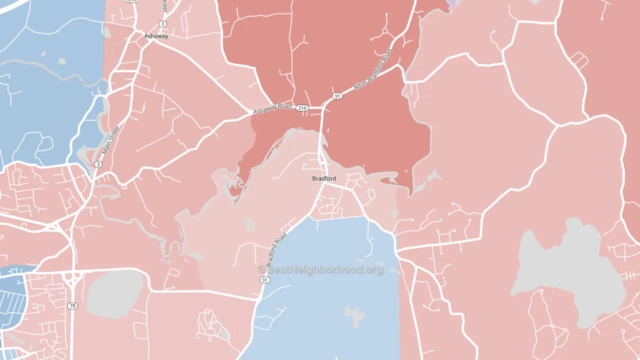 Bradford, RI block-group political-lean map