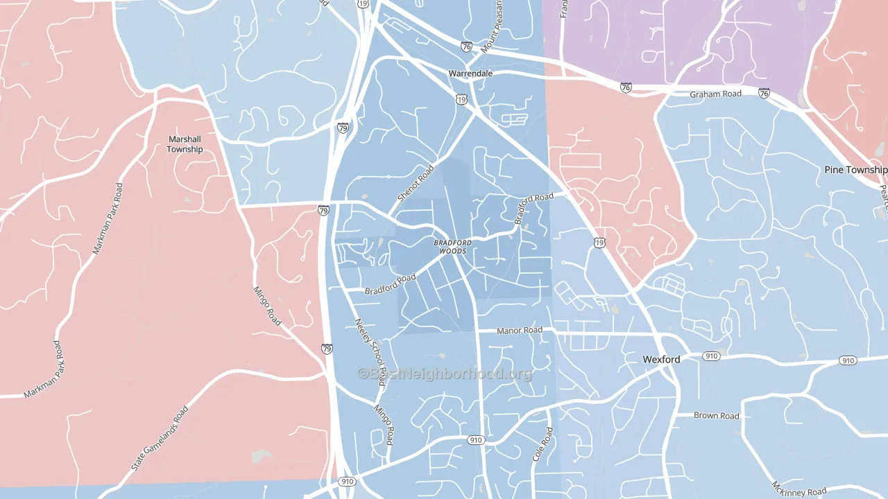 Bradford Woods, PA block-group political-lean map