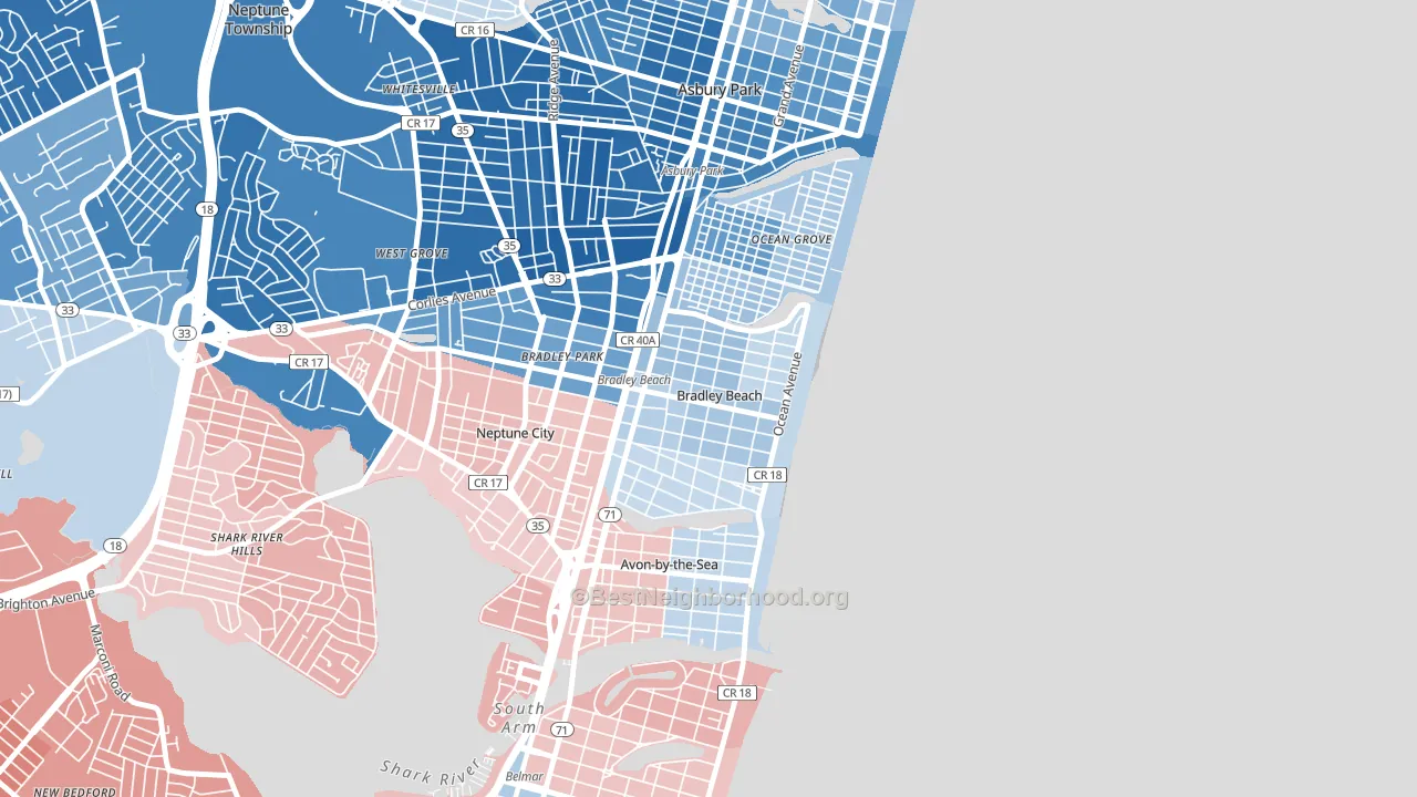 Bradley Beach, NJ block-group political-lean map