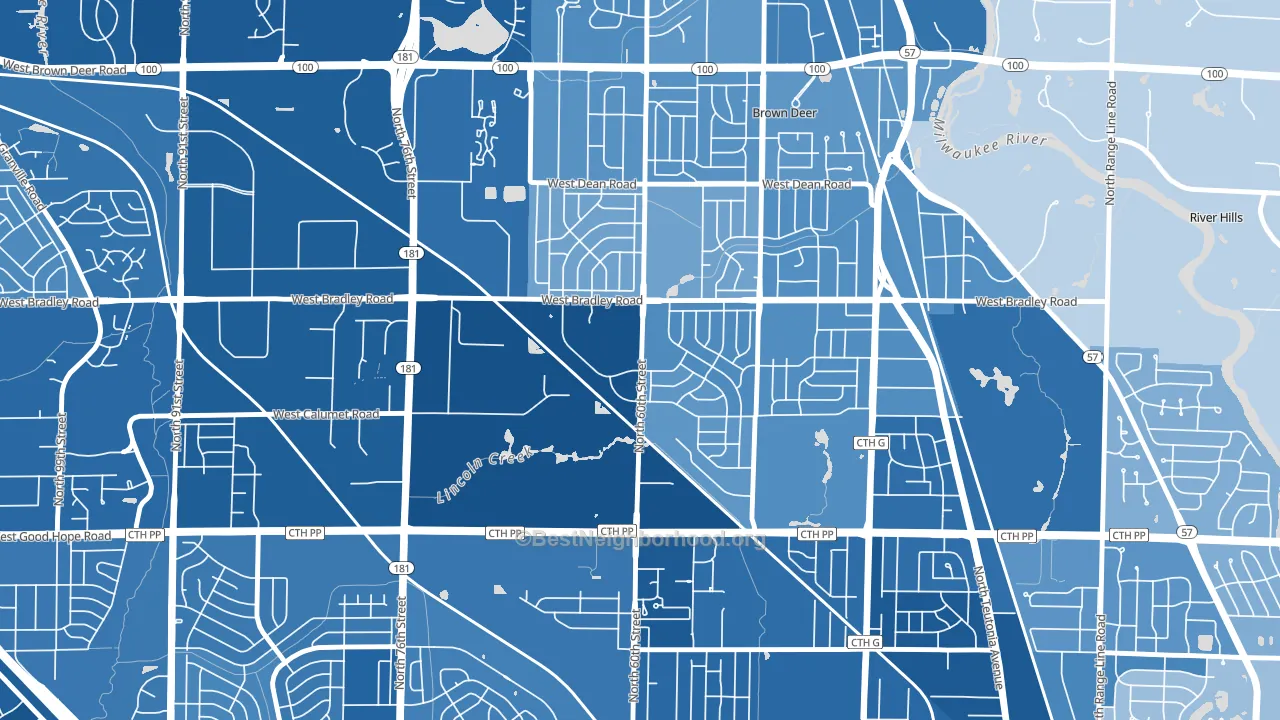 Bradley Estates, Milwaukee, WI block-group political-lean map