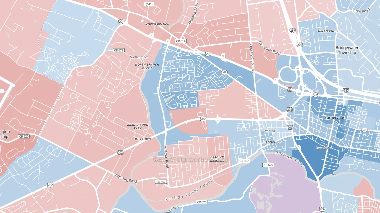 Bradley Gardens, NJ block-group political-lean map