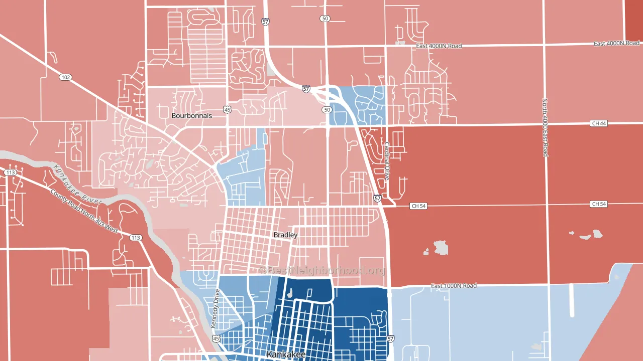 Bradley, IL block-group political-lean map