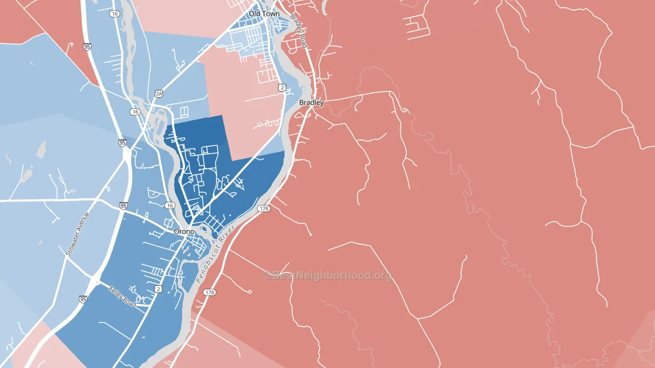 Bradley, ME block-group political-lean map