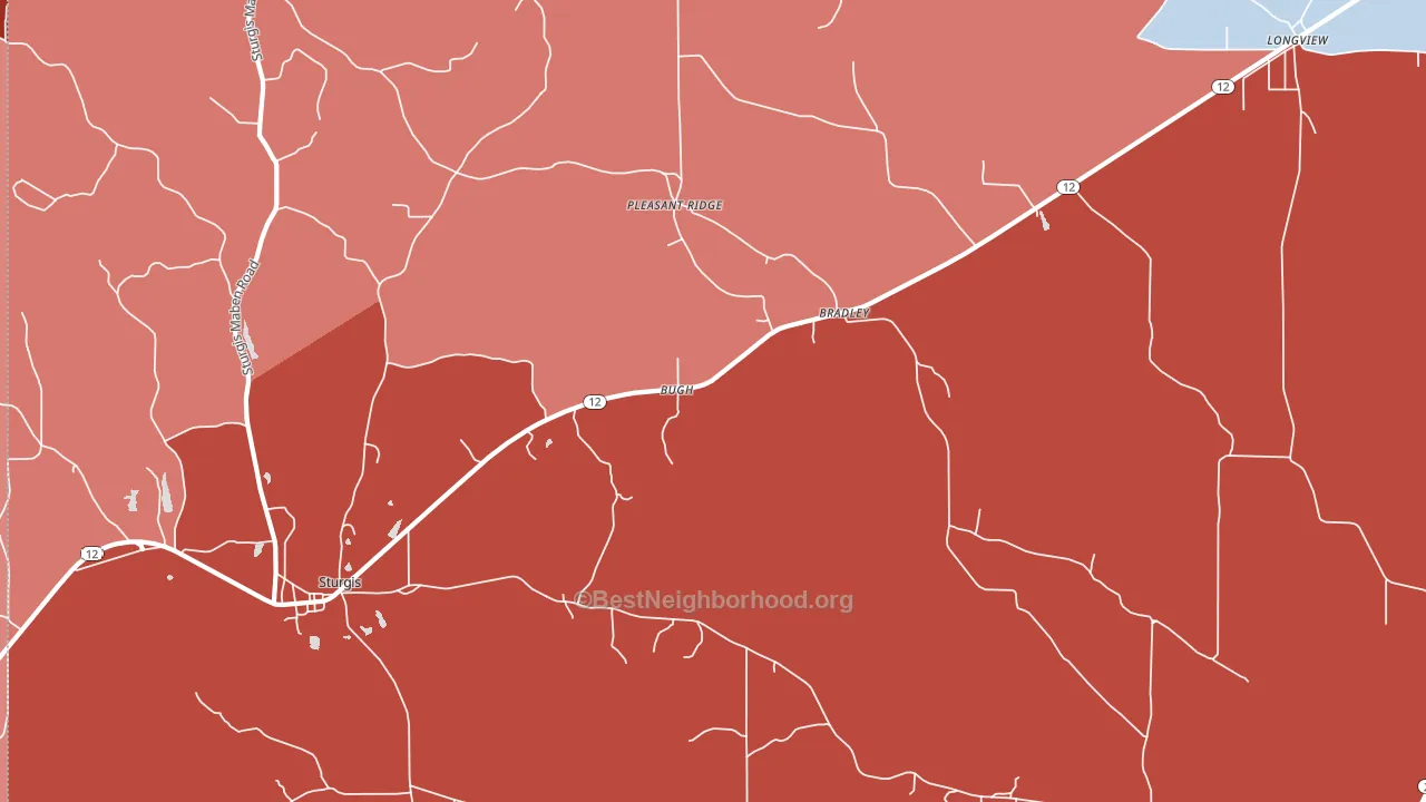 Bradley, MS block-group political-lean map