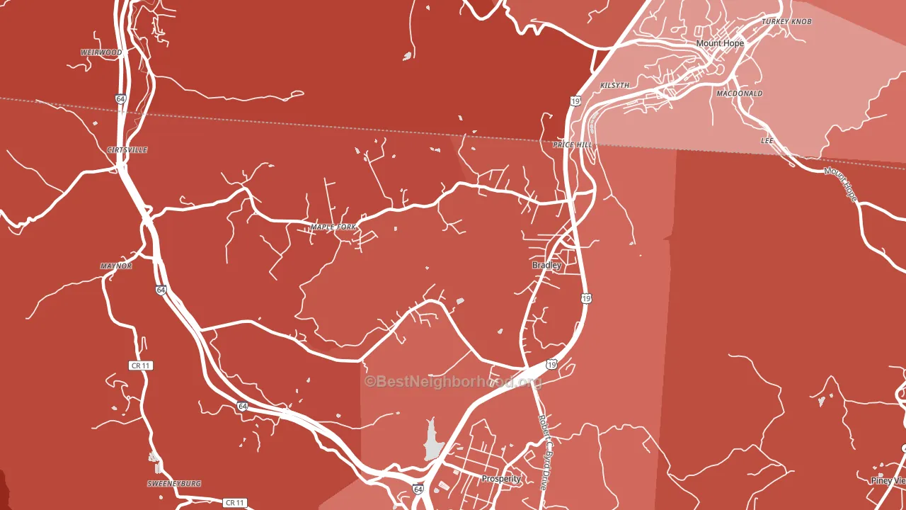 Bradley, WV block-group political-lean map