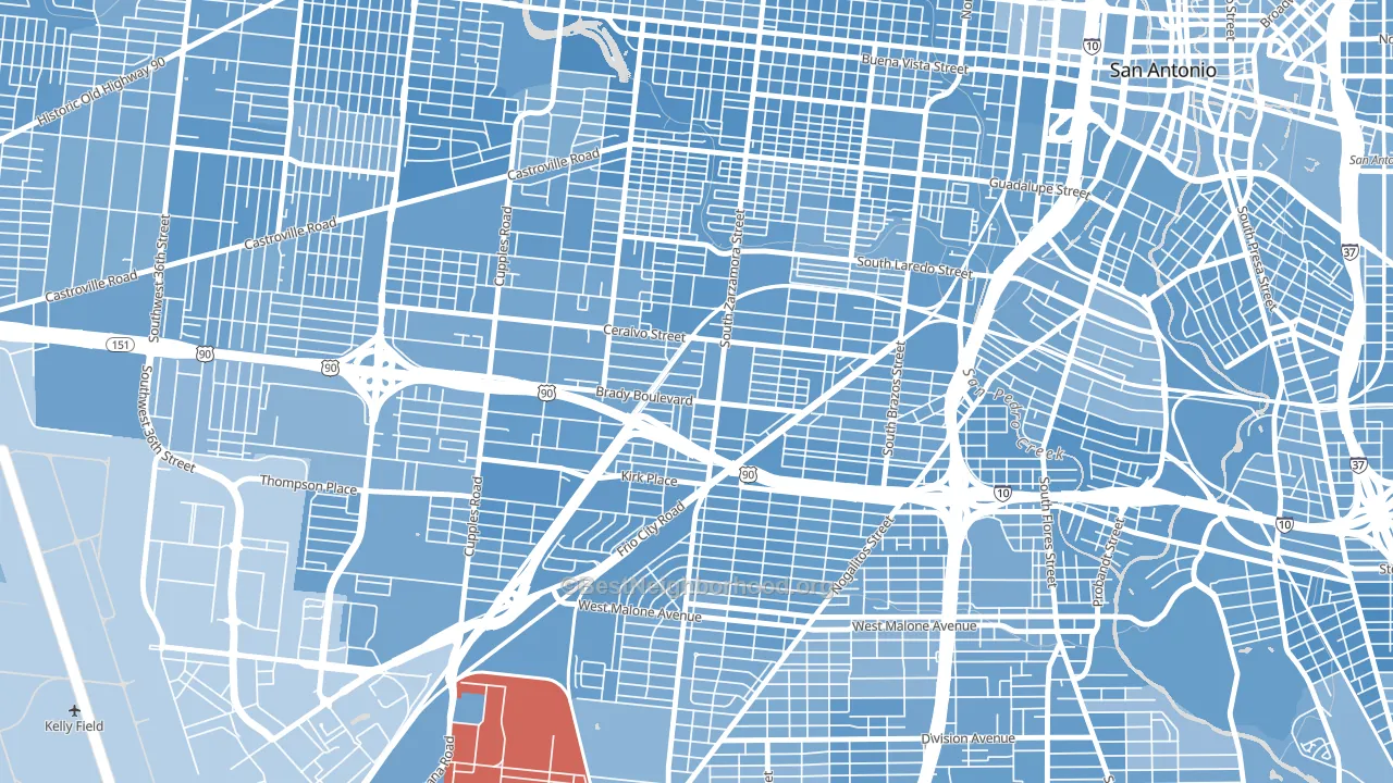 Brady Gardens, San Antonio, TX block-group political-lean map