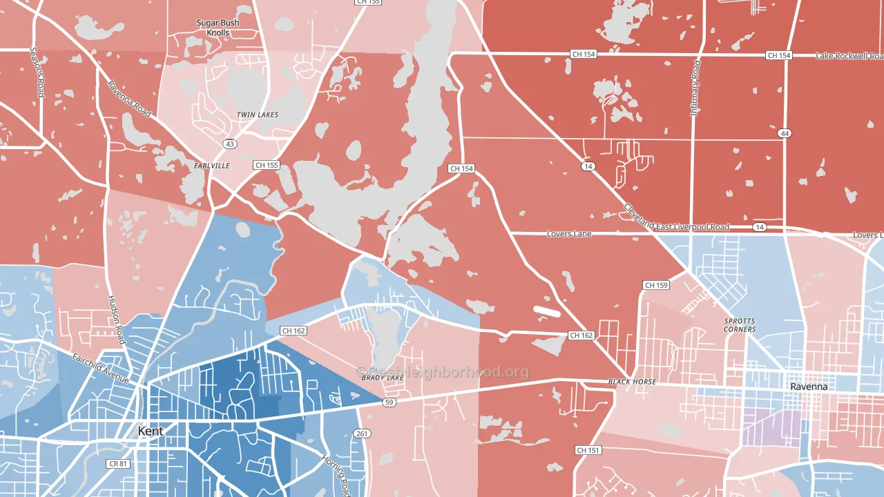 Brady Lake, OH block-group political-lean map