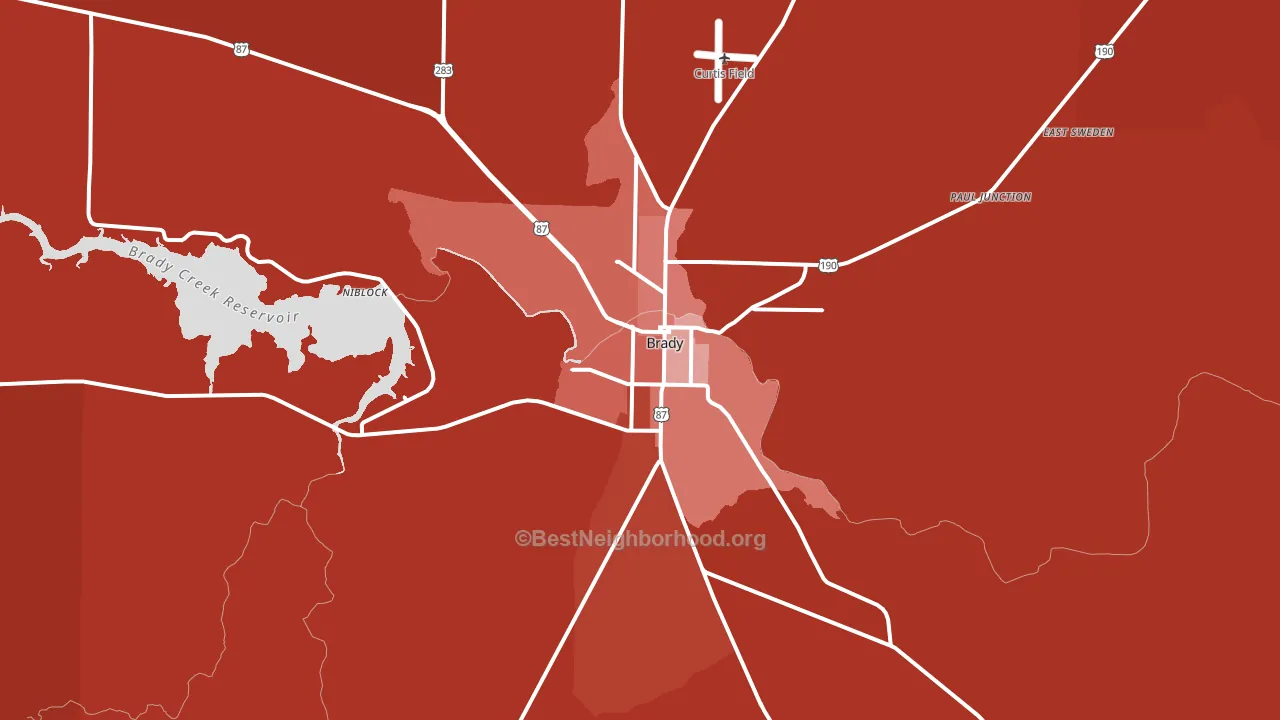 Brady, TX block-group political-lean map