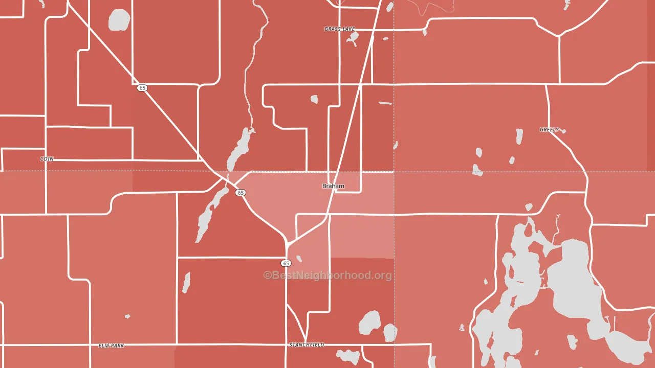 Braham, MN block-group political-lean map