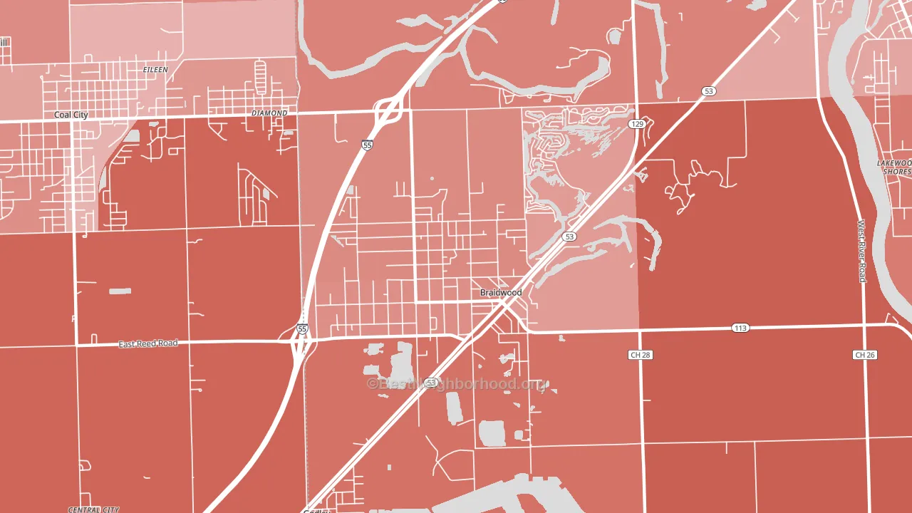 Braidwood, IL block-group political-lean map