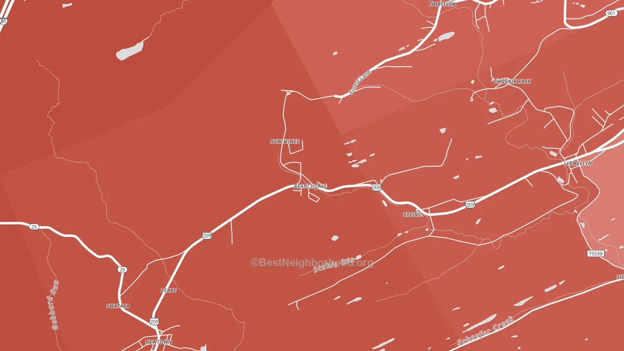 Branchdale, PA block-group political-lean map