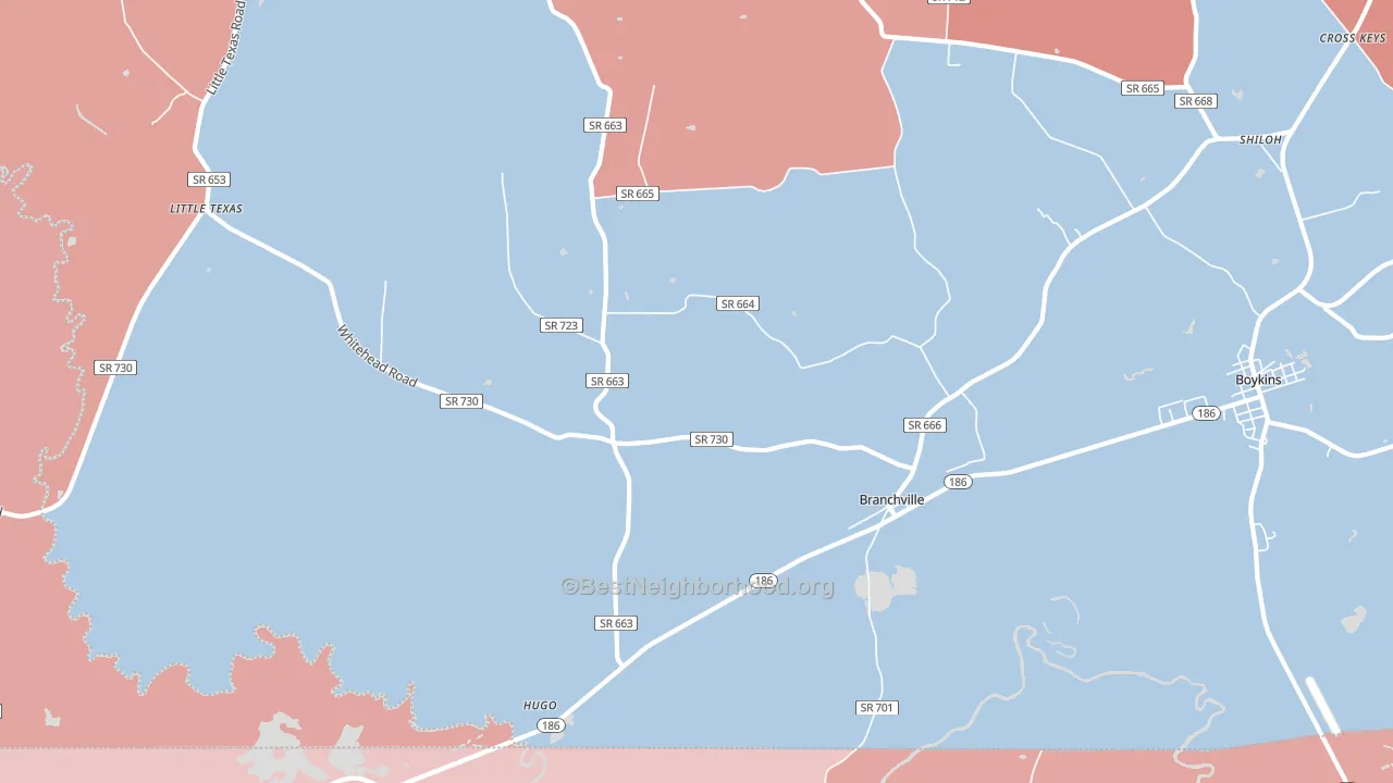Branchville, VA block-group political-lean map