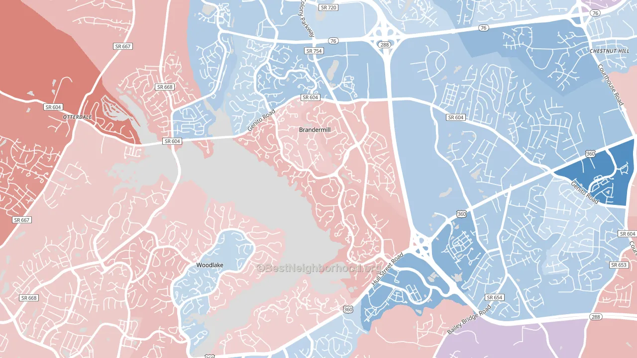 Brandermill, VA block-group political-lean map
