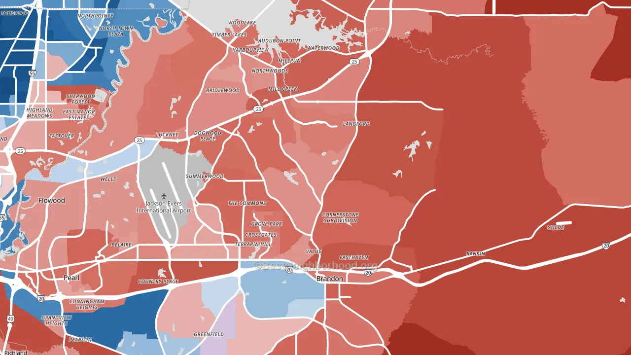Brandon, MS block-group political-lean map