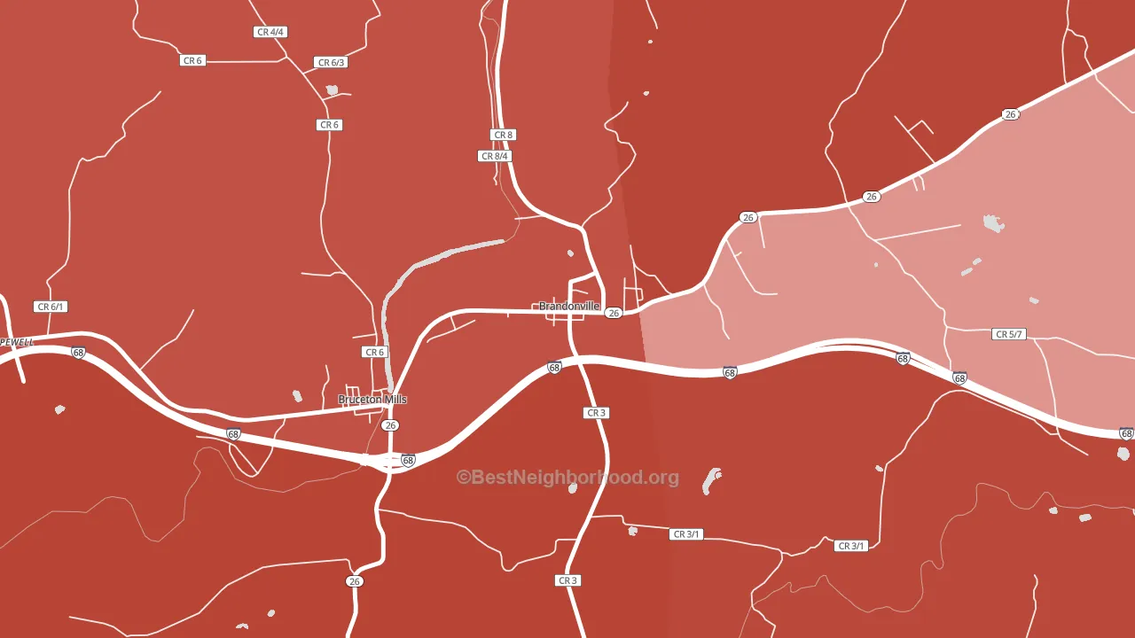 Brandonville, WV block-group political-lean map