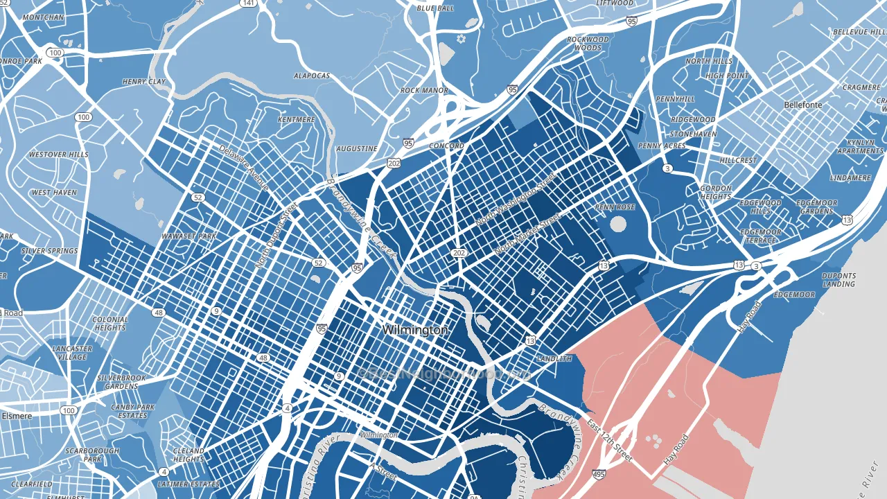 Brandywine Village, Wilmington, DE block-group political-lean map