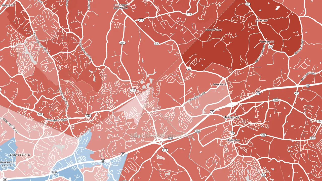 Braselton, GA block-group political-lean map