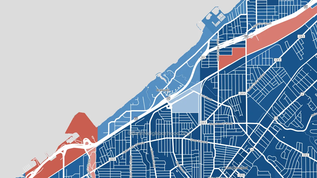 Bratenahl, OH block-group political-lean map