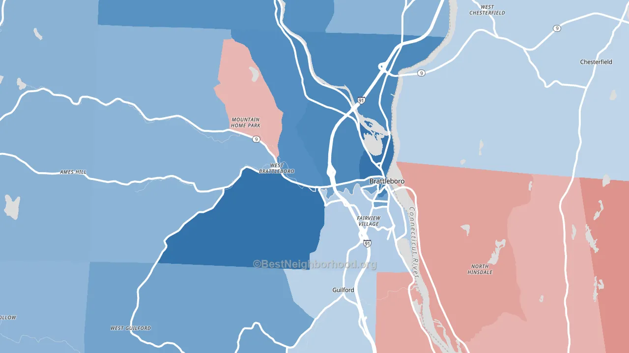 Brattleboro, VT block-group political-lean map