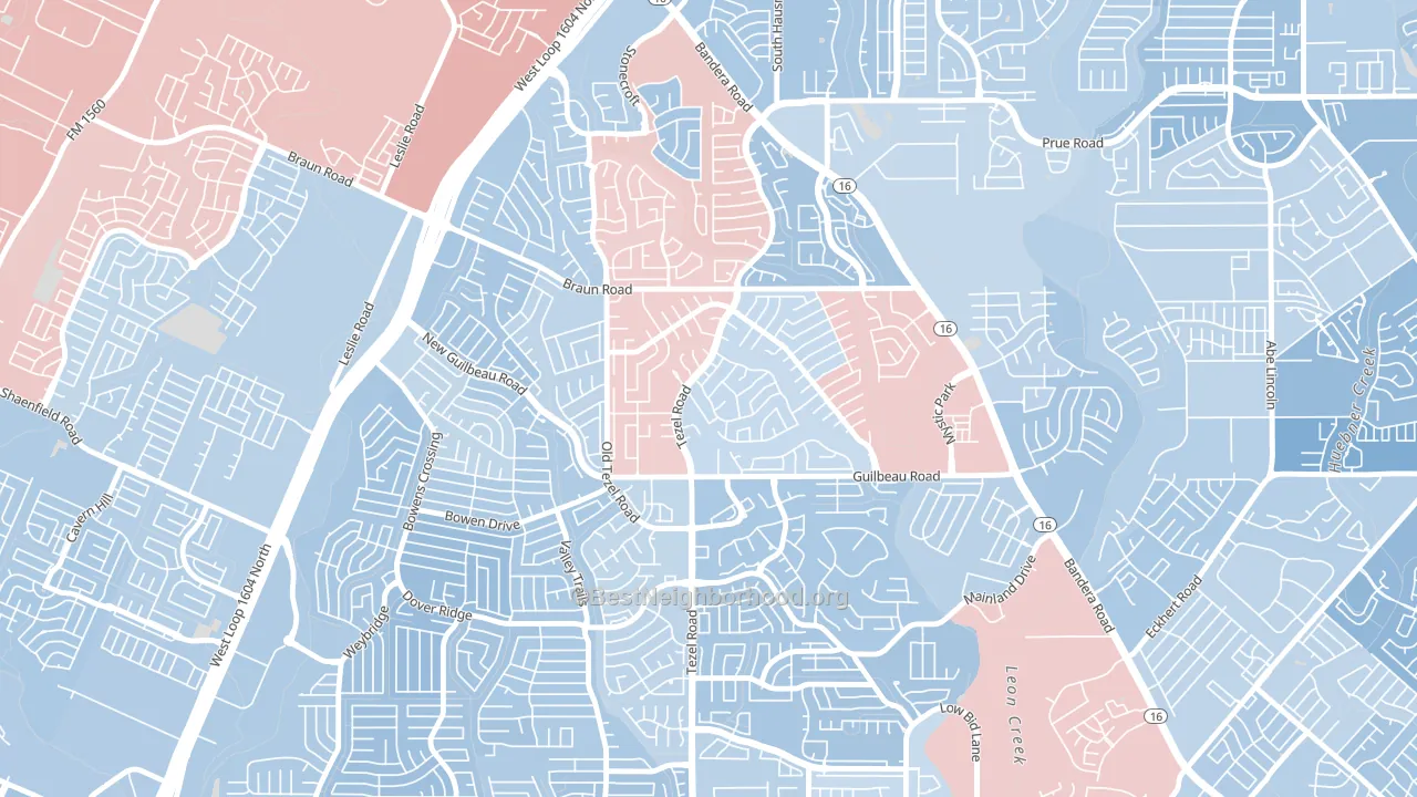 Braun Station West, San Antonio, TX block-group political-lean map
