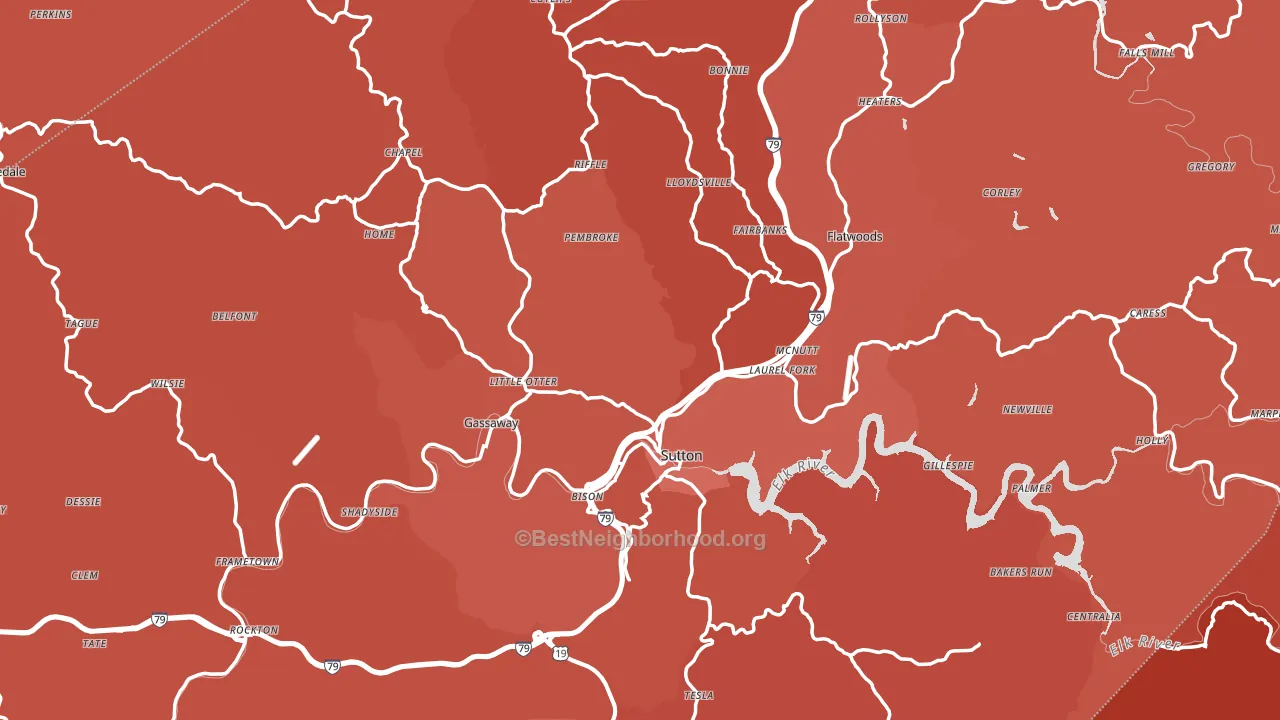Braxton County, WV block-group political-lean map