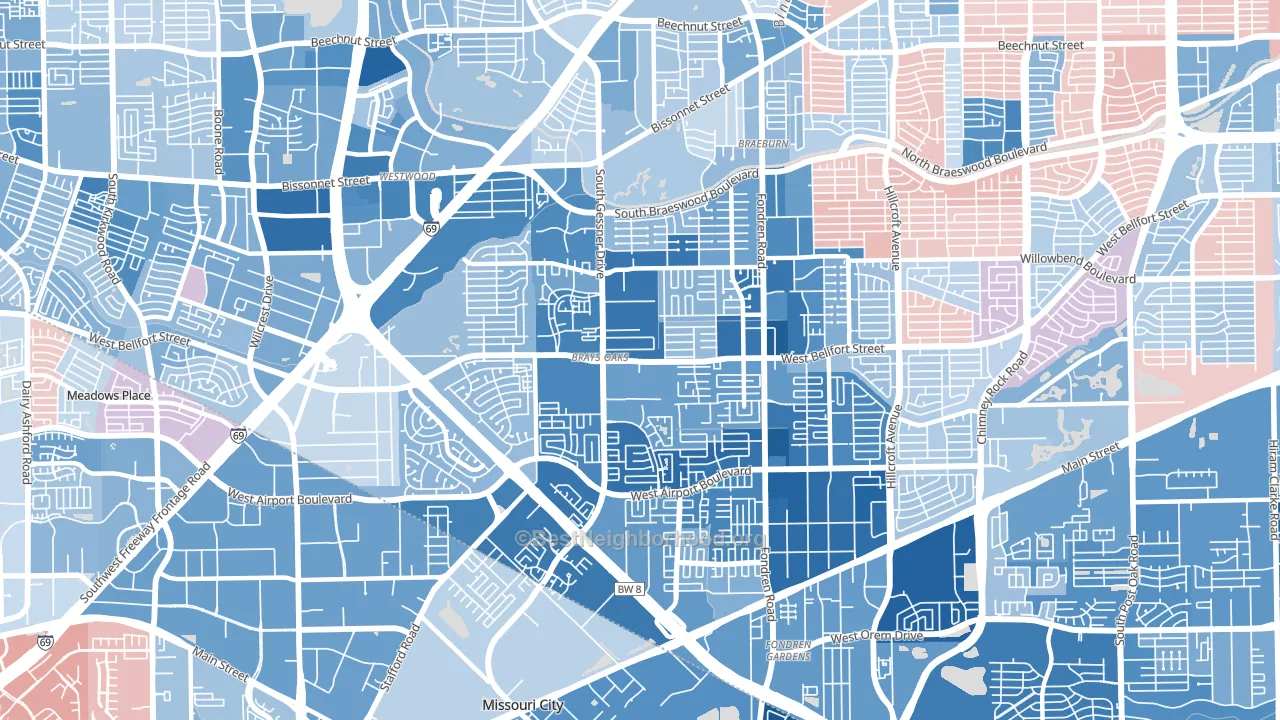 Brays Oaks, Houston, TX block-group political-lean map