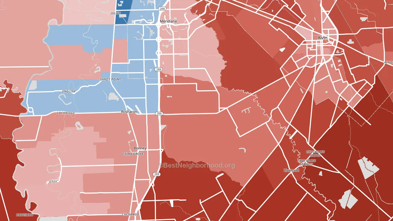 Brazoria County, TX block-group political-lean map