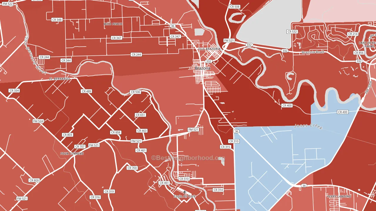Brazoria, TX block-group political-lean map