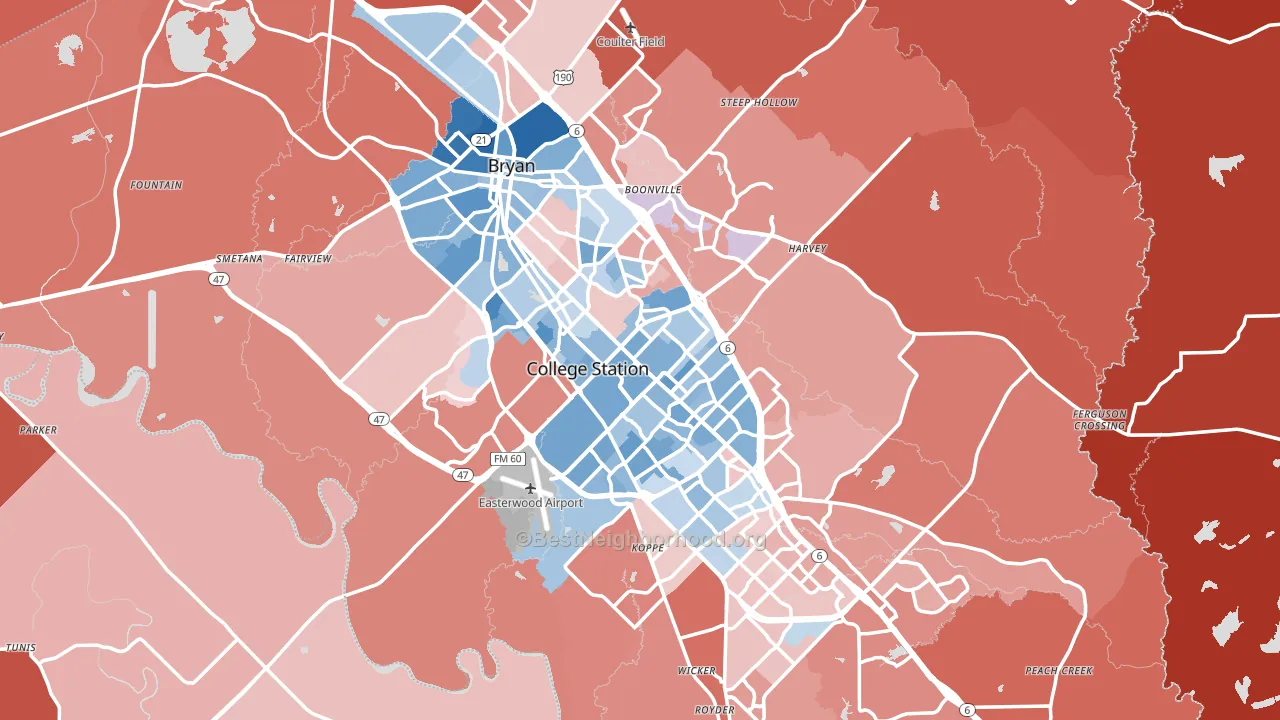 Brazos County, TX block-group political-lean map