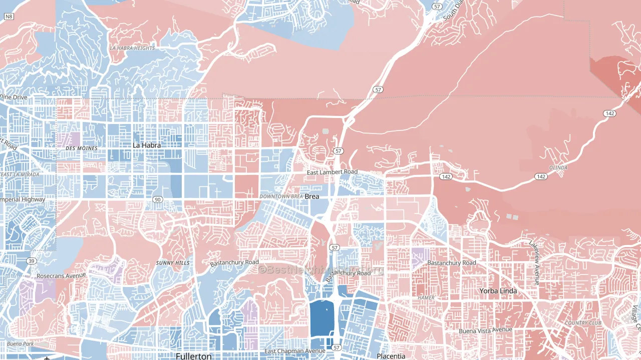 Brea, CA block-group political-lean map