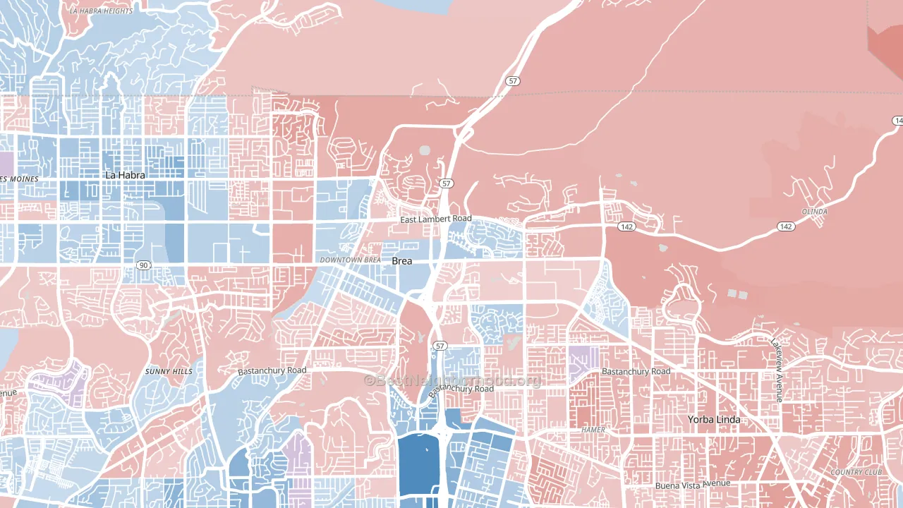 Brea-Olinda, Brea, CA block-group political-lean map