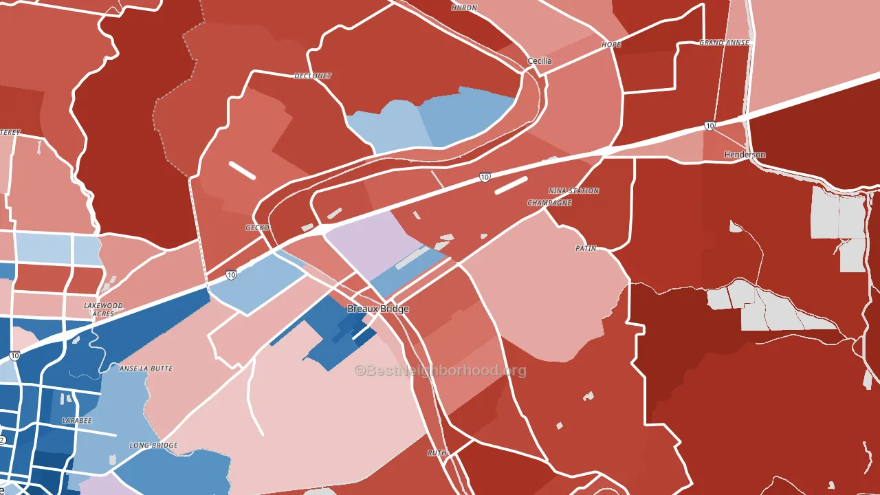 Breaux Bridge, LA block-group political-lean map