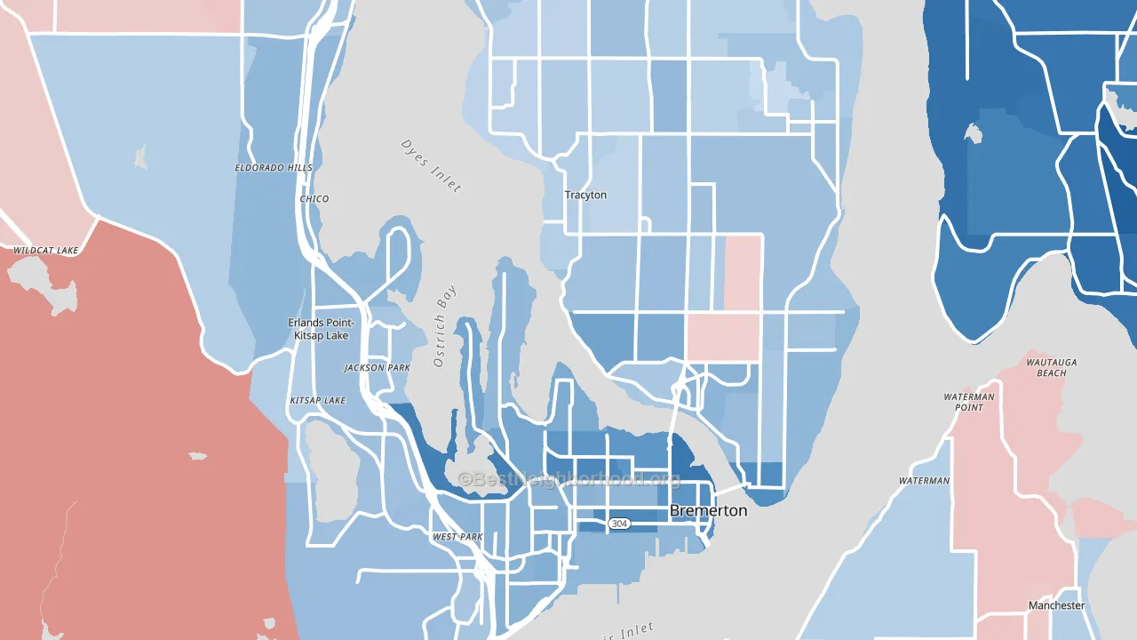 Bremerton, WA block-group political-lean map