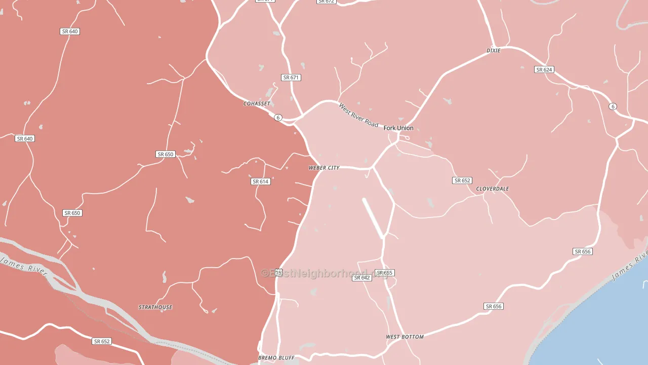Bremo Bluff, VA block-group political-lean map
