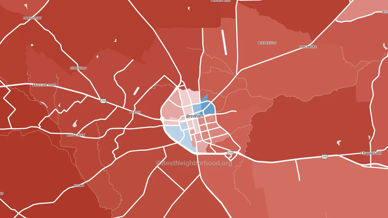 Brenham, TX block-group political-lean map
