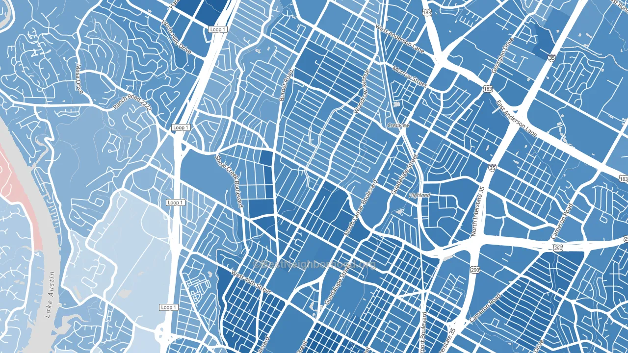 Brentwood, Austin, TX block-group political-lean map