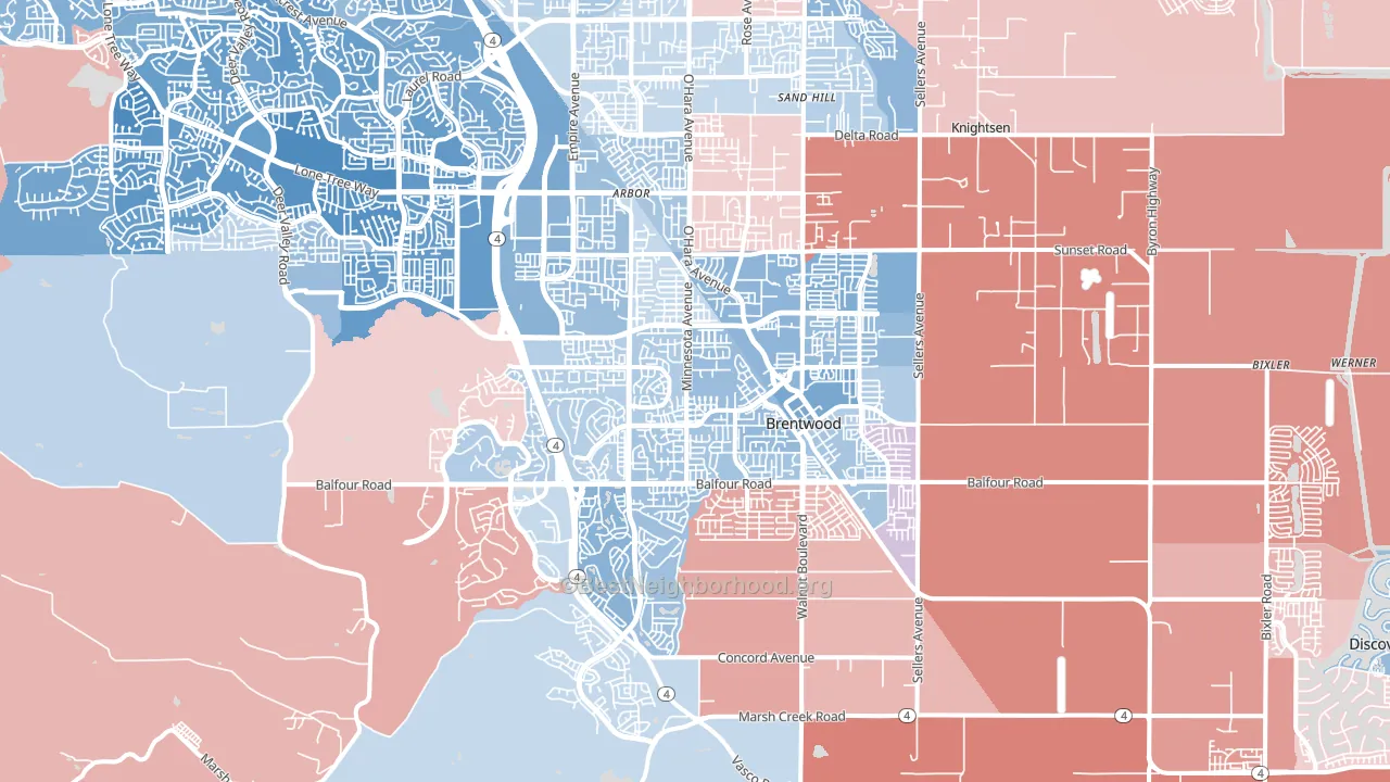 Brentwood, CA block-group political-lean map