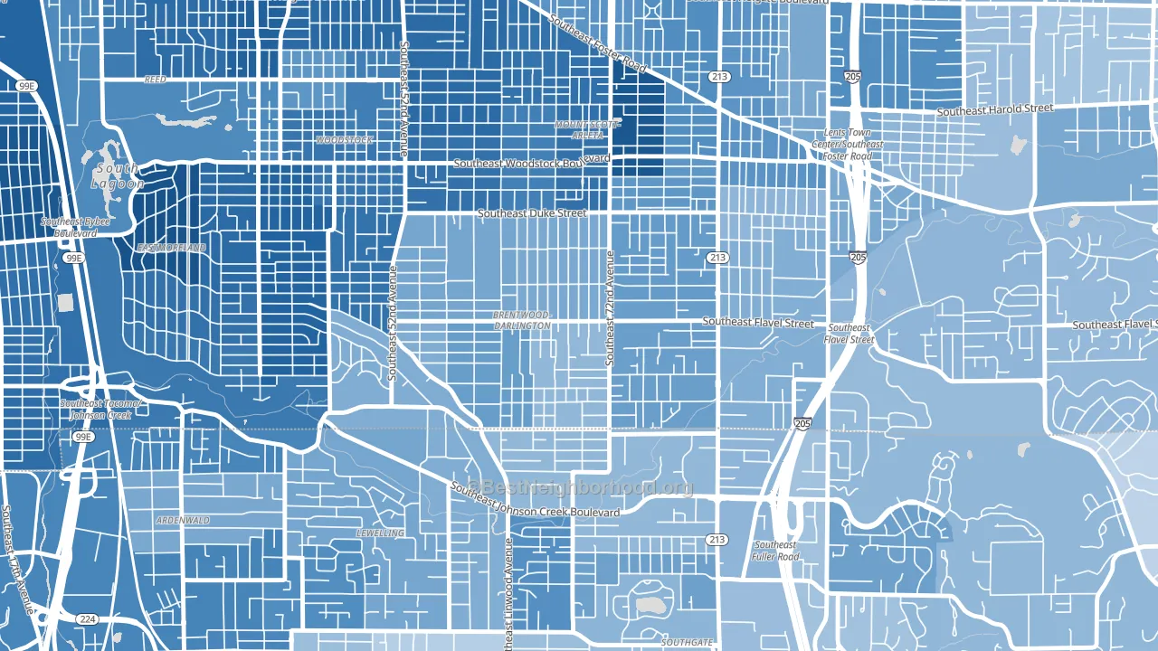 Brentwood-Darlington, Portland, OR block-group political-lean map