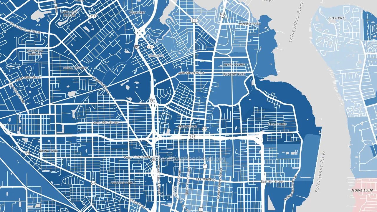 Brentwood, Jacksonville, FL block-group political-lean map