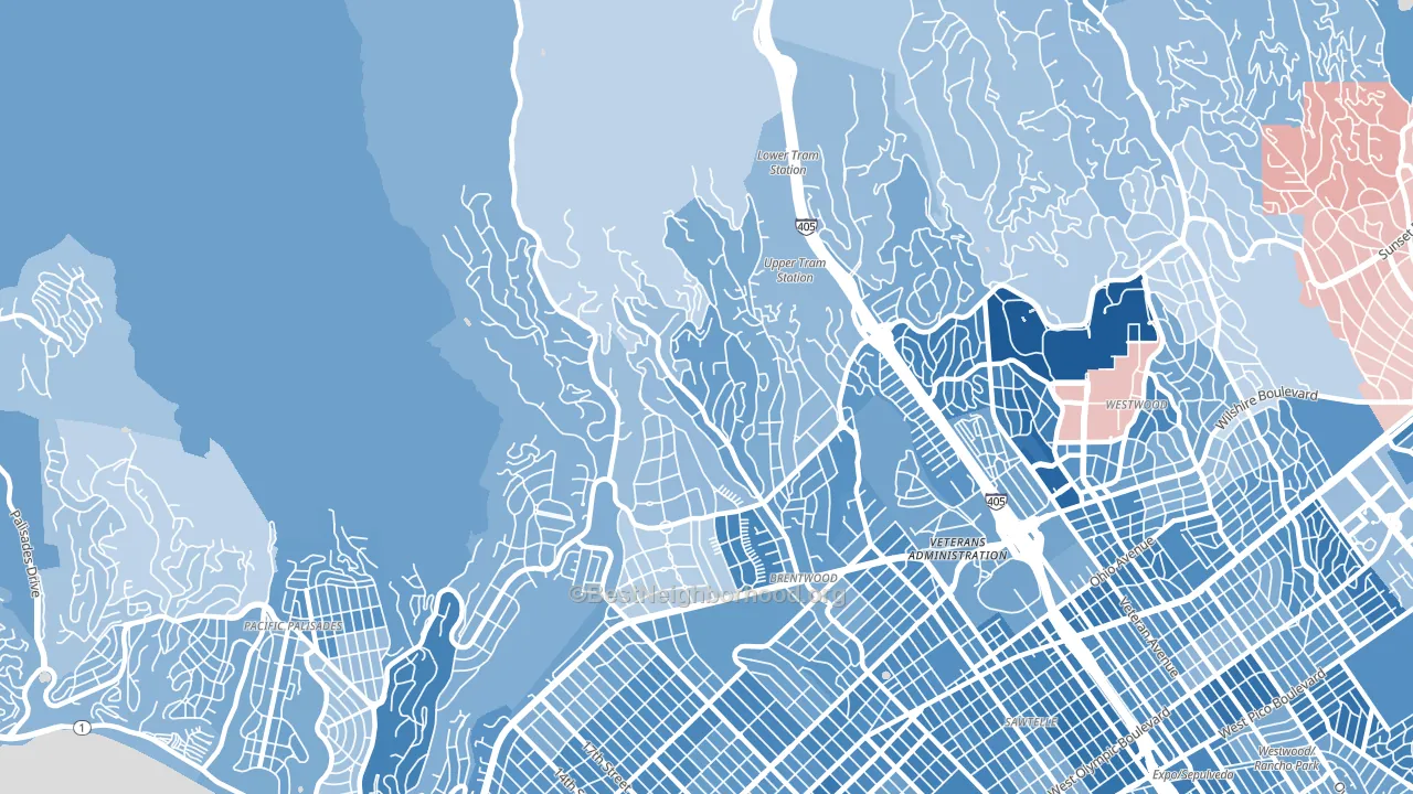 Brentwood, Los Angeles, CA block-group political-lean map