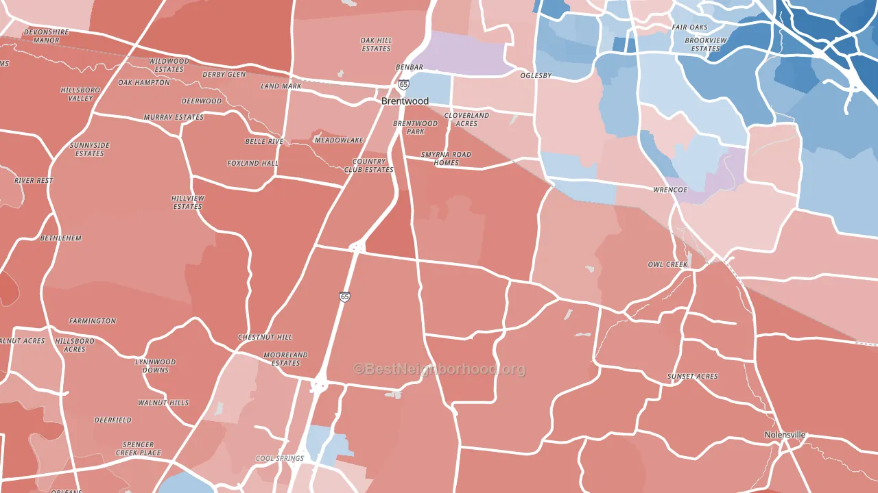 Brentwood, TN block-group political-lean map
