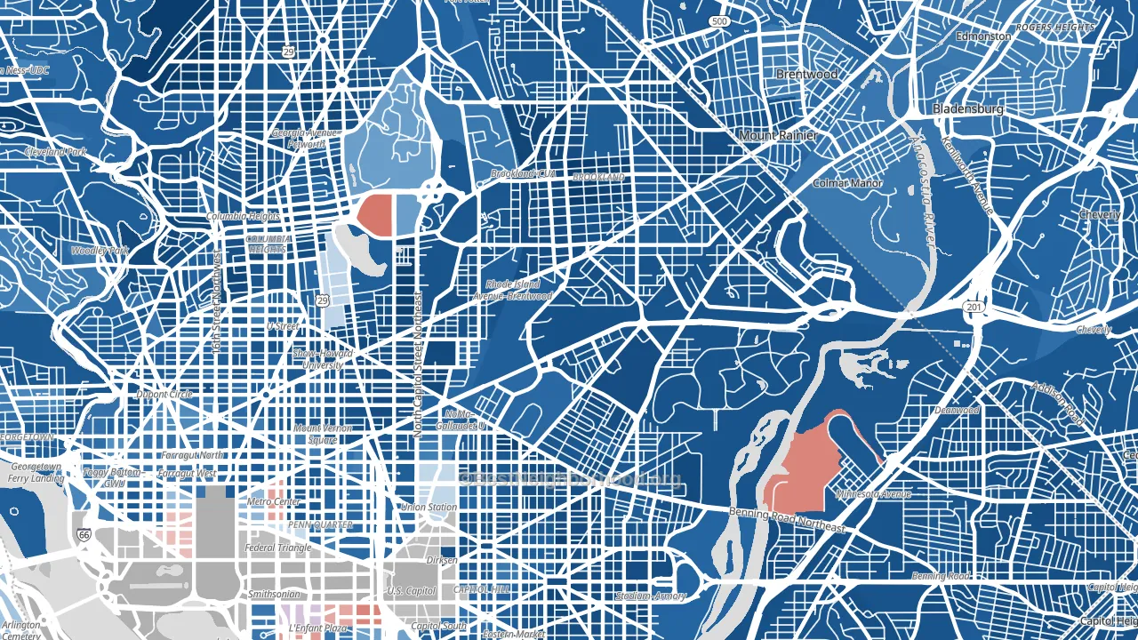 Brentwood, Washington, DC block-group political-lean map